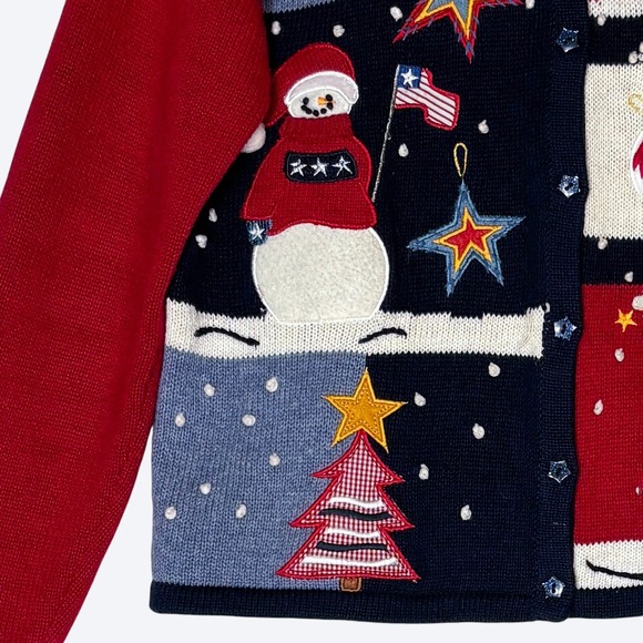 VTG Patchwork‎ Christmas Cardigan Sweater Womens M Snow Star Buttons Karen Scott - Picture 4 of 7